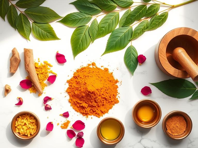 Dosha-based skin types with recommended Ayurvedic herbs for Vata, Pitta, and Kapha balanceand ayurvedic skincare routine