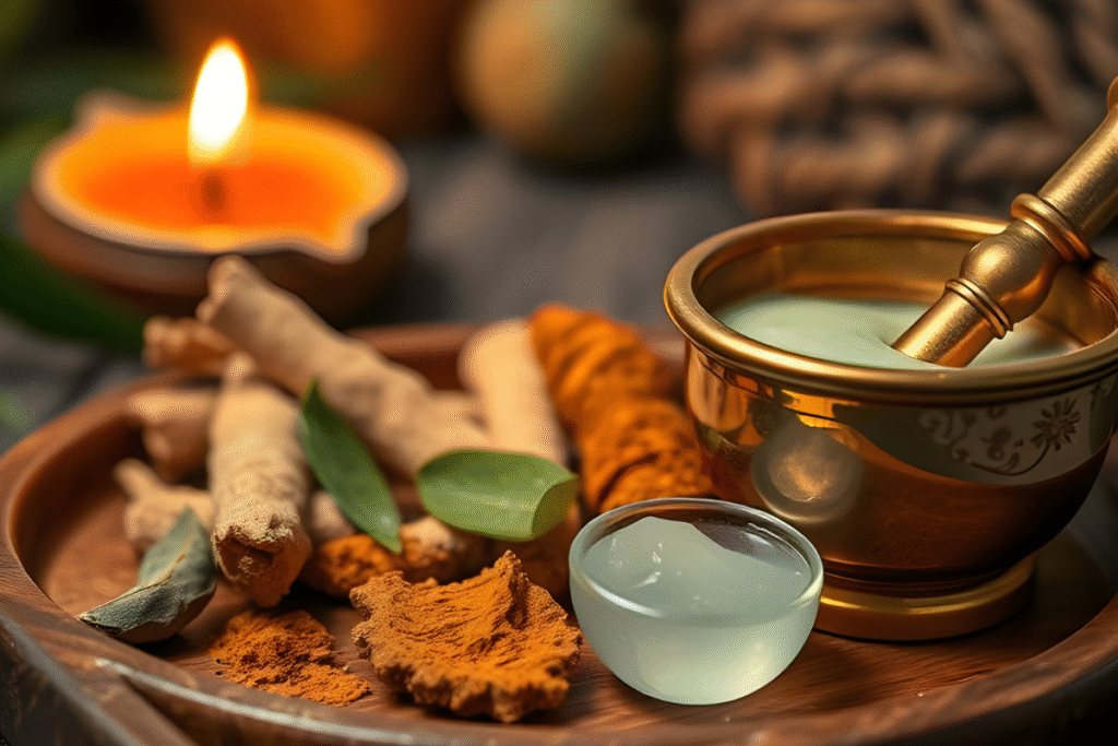 Ayurvedic skincare ingredients like sandalwood, tulsi, and aloe vera – overnight Ayurvedic remedies for clear skin